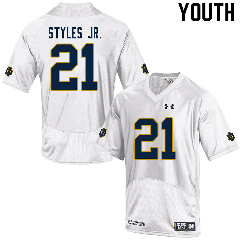 Youth NCAA Notre Dame Fighting Irish #21 Lorenzo Styles Jr. Stitched College Under Armour Authentic White Football Jersey MC10E17OJ